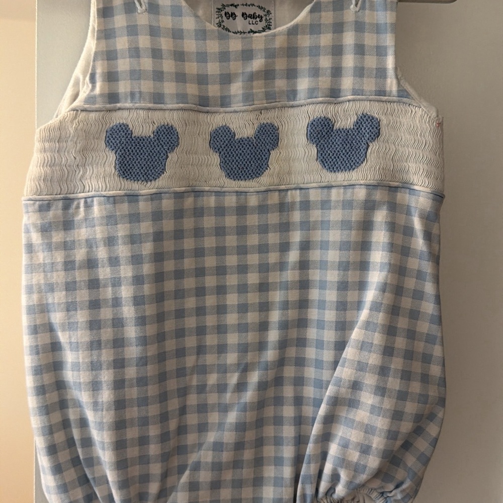 Smocked Blue Gingham One-Piece Bodysuit - Baby Chic